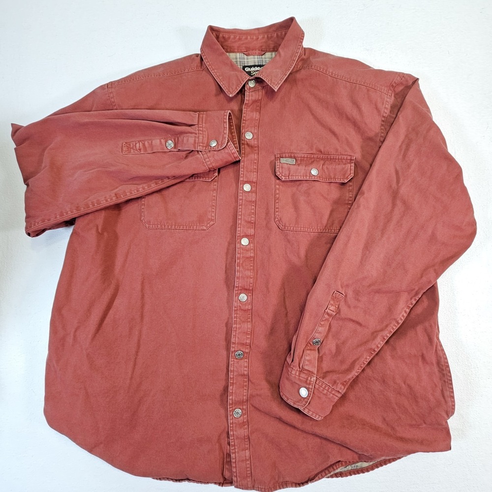 Guide Series Shirt Button Up Mens Size 2XLT XXLT Tall Orange LS Flannel Chamois